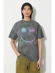Pamučna majica Aries Grunge Happy Dude SS Tee za muškarce, boja: siva, s tiskom, SUAR60014X