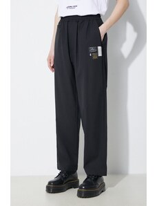 Vunene hlače Undercover Pants boja: crna, široke, visoki struk, UC1D1501.3