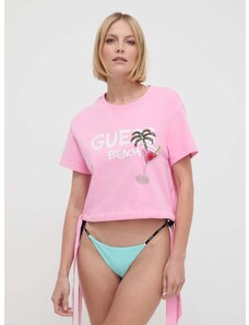 Pamučna majica kratkih rukava za plažu Guess boja: ružičasta, E4GI03 I3Z14