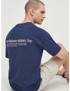 Pamučna majica New Balance za muškarce, boja: tamno plava, s aplikacijom, MT41588NNY
