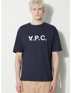 Pamučna majica A.P.C. T-Shirt River za muškarce, boja: tamno plava, s tiskom, COFDW.H26324.IAK
