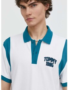 Pamučna polo majica Tommy Jeans boja: bijela, s uzorkom, DM0DM18919