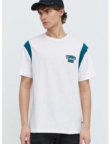 Pamučna majica Tommy Jeans za muškarce, boja: bijela, s uzorkom, DM0DM18661