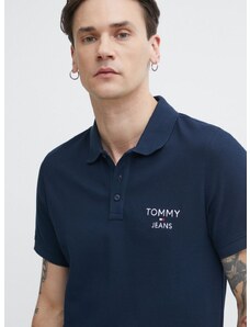 Pamučna polo majica Tommy Jeans boja: tamno plava, s aplikacijom, DM0DM18927