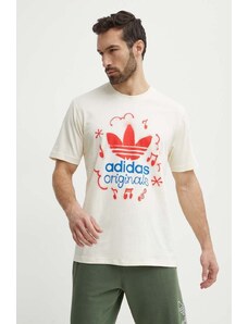 Pamučna majica adidas Originals za muškarce, boja: bež, s tiskom, IS2895