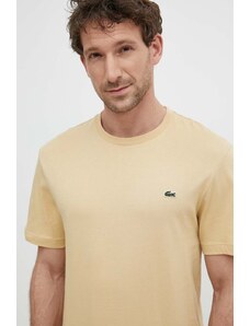Pamučna majica Lacoste boja: bež, bez uzorka