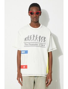 Pamučna majica PLEASURES Evolution Heavyweight T-Shirt za muškarce, boja: bež, s tiskom, P24SP019.WHITE