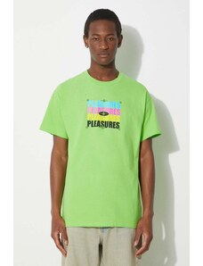 Pamučna majica PLEASURES Cmyk T-Shirt za muškarce, boja: zelena, s tiskom, P24SP051.LIME