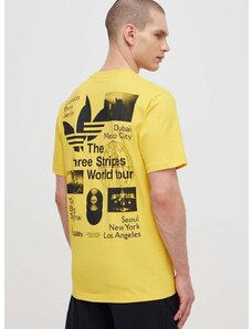 Pamučna majica adidas Originals za muškarce, boja: žuta, s tiskom, IS0183