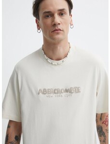 Pamučna majica Abercrombie & Fitch za muškarce, boja: bež, s aplikacijom