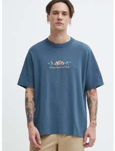 Pamučna majica Abercrombie & Fitch za muškarce, boja: tirkizna, s aplikacijom