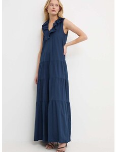Pamučna haljina Silvian Heach boja: tamno plava, maxi, širi se prema dolje