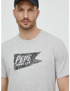 Pamučna majica Pepe Jeans SINGLE CARDIFF za muškarce, boja: siva, s tiskom, PM509401