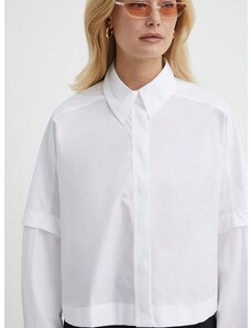 Pamučna košulja Ivy Oak za žene, boja: bijela, relaxed, s klasičnim ovratnikom, IO112327
