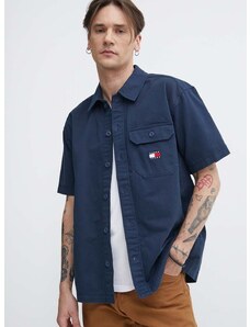 Pamučna košulja Tommy Jeans za muškarce, boja: tamno plava, relaxed, s klasičnim ovratnikom, DM0DM18969