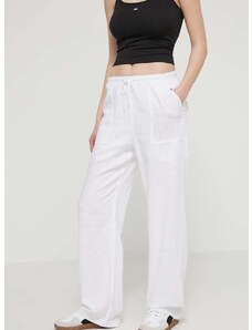 Hlače s dodatkom lana Tommy Jeans boja: bijela, široke, visoki struk, DW0DW17965