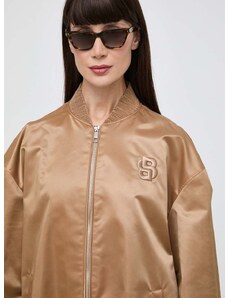 Bomber jakna BOSS za žene, boja: bež, za prijelazno razdoblje, oversize, 50515886