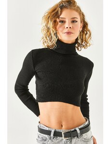 Olalook ženski crni puni džemper za pleteninu usjeva dolčevite