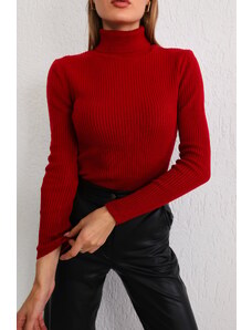 BİKELİFE ženski crveni lycra fleksibilni džemper za pleteninu za vrat