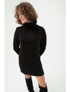 Lafaba ženski crni džemper od pletenine s uzorkom dolčevite