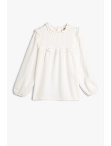Koton Girl's School Shirt Buttonless Long Sleeve Wide Collar Ruffle Detailed Cotton