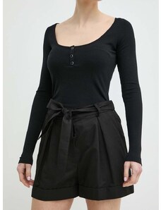 Kratke hlače s dodatkom lana Pinko boja: crna, bez uzorka, visoki struk, 101924 A1LC
