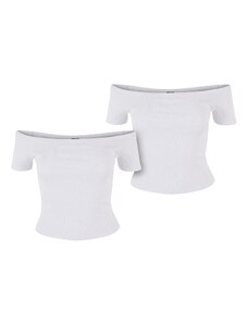 UC Ladies Women's T-Shirt Organic Off Shoulder Rib - 2 Pack White+White