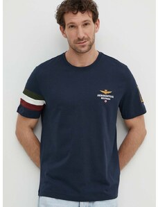 Pamučna majica Aeronautica Militare za muškarce, boja: tamno plava, s aplikacijom, TS2230J592