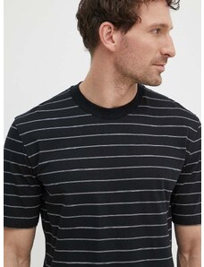 Pamučna majica Sisley za muškarce, boja: crna, s uzorkom