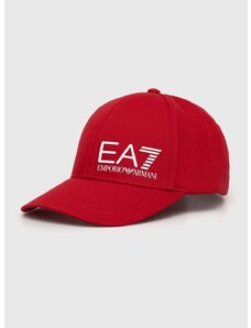 Pamučna kapa sa šiltom EA7 Emporio Armani boja: crvena, s tiskom