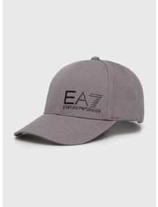 Pamučna kapa sa šiltom EA7 Emporio Armani boja: siva, s aplikacijom