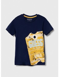 Dječja pamučna majica kratkih rukava Guess boja: tamno plava, s tiskom