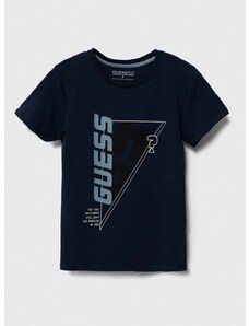 Dječja majica kratkih rukava Guess boja: tamno plava, s tiskom