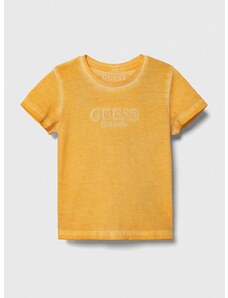 Dječja pamučna majica kratkih rukava Guess boja: narančasta, s aplikacijom
