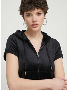 Dukserica od velura Juicy Couture boja: crna, s kapuljačom, s aplikacijom