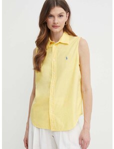 Pamučna košulja Polo Ralph Lauren za žene, boja: žuta, regular, s klasičnim ovratnikom, 211906512