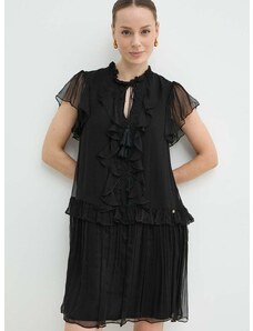 Svilena haljina Nissa boja: crna, mini, širi se prema dolje, RC14888