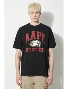 Pamučna majica AAPE Aape College Theme Tee za muškarce, boja: crna, s tiskom, ALT1390