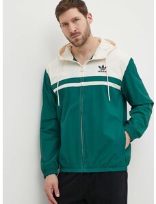 Dukserica adidas Originals Windbreaker za muškarce, boja: zelena, s kapuljačom, uzorkom