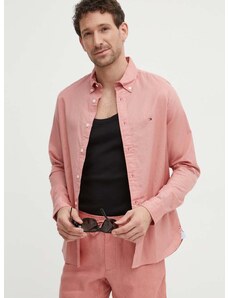 Pamučna košulja Tommy Hilfiger za muškarce, boja: ružičasta, regular, s button-down ovratnikom