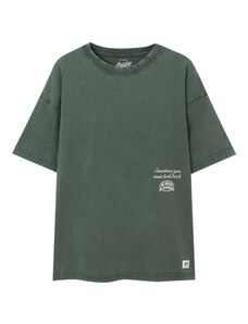 Pull&Bear Majica tamno zelena / prljavo bijela