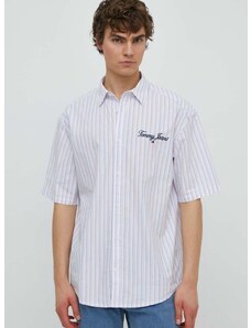Pamučna košulja Tommy Jeans za muškarce, boja: bijela, relaxed, s klasičnim ovratnikom, DM0DM18955