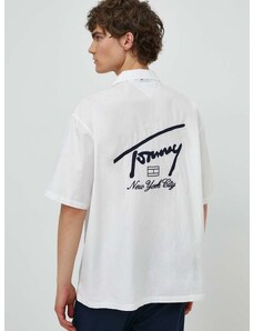 Pamučna košulja Tommy Jeans za muškarce, boja: bijela, relaxed, DM0DM19139