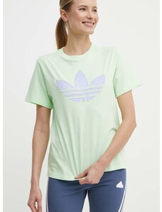 Pamučna majica adidas Originals za žene, boja: zelena, IU2374
