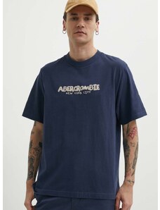 Pamučna majica Abercrombie & Fitch za muškarce, boja: tamno plava, s aplikacijom