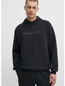 Dukserica New Balance za muškarce, boja: crna, s kapuljačom, aplikacijom, MT41571BK