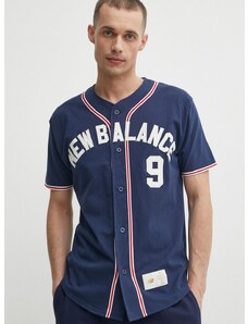 Pamučna majica New Balance za muškarce, boja: tamno plava, s aplikacijom, MT41512NNY