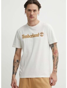 Pamučna majica Timberland za muškarce, boja: bež, s tiskom, TB0A5UPQCM91