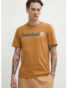 Pamučna majica Timberland za muškarce, boja: smeđa, s tiskom, TB0A5UPQP471