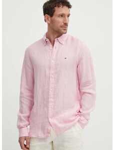 Lanena košulja Tommy Hilfiger boja: ružičasta, regular, s button-down ovratnikom, MW0MW34602